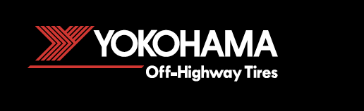 Yokohama logo with red stylized Y and text 'YOKOHAMA Off-Highway Tires' on black background.